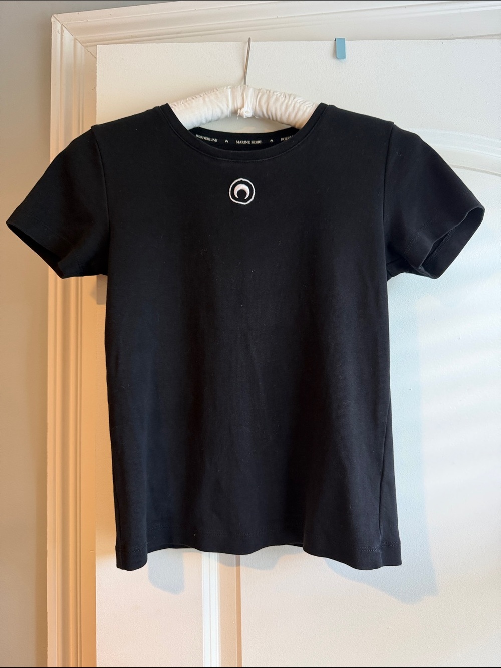 MARINE SERRE Black Short-Sleeve Crewneck Top with Subtle Logo